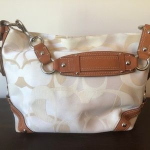 Coach Bag CARLY OPTIC Tan and Beige Canvas